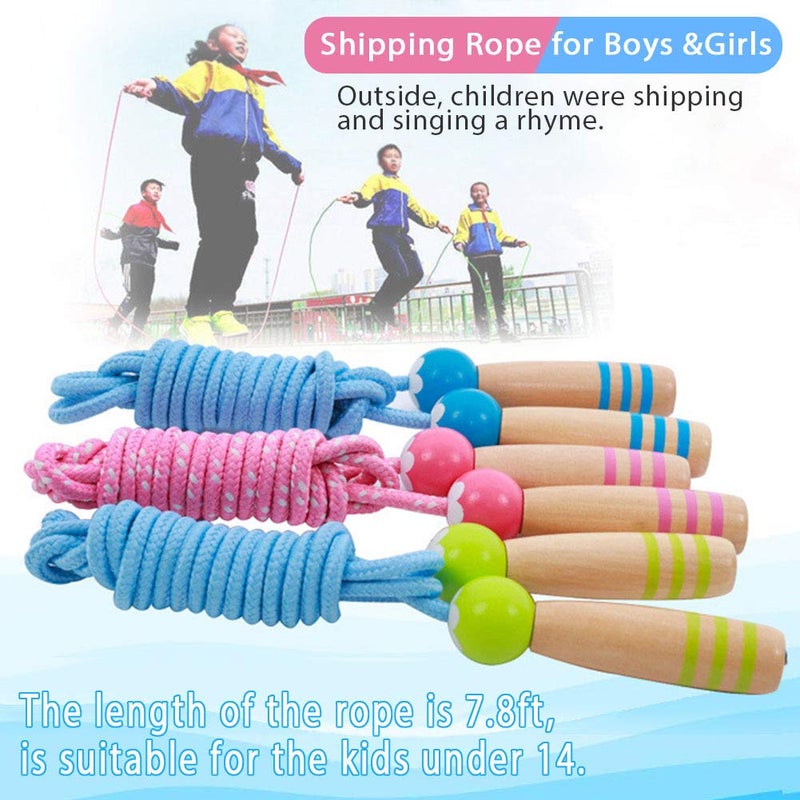 Ace one Jump Rope Kids, 7ft Adjustable Cotton Skipping Rope with Wooden Handle for Boys and Girls Fitness Outdoor Exercise (Pink+Blue) - Image 5